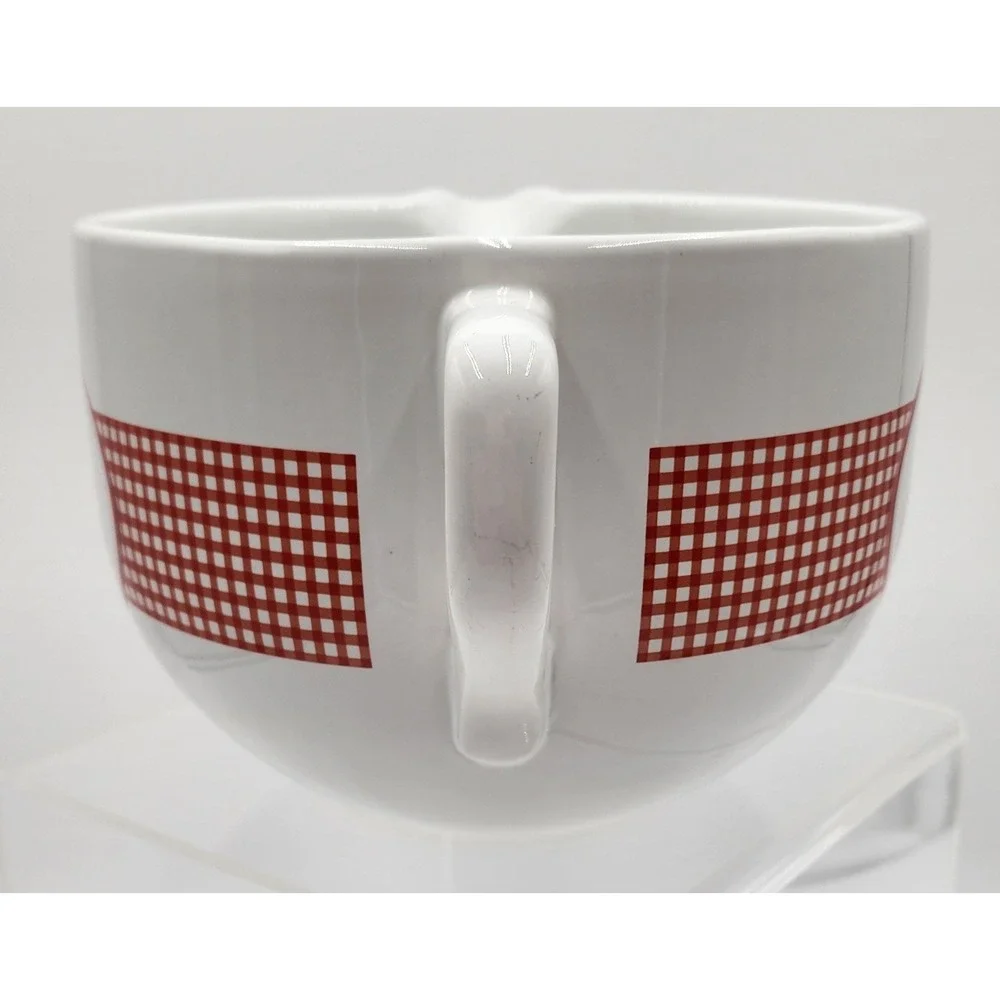 Betty Crocker Mixing Bowl Large White Red Gingham Ceramic Pour Spout Batter